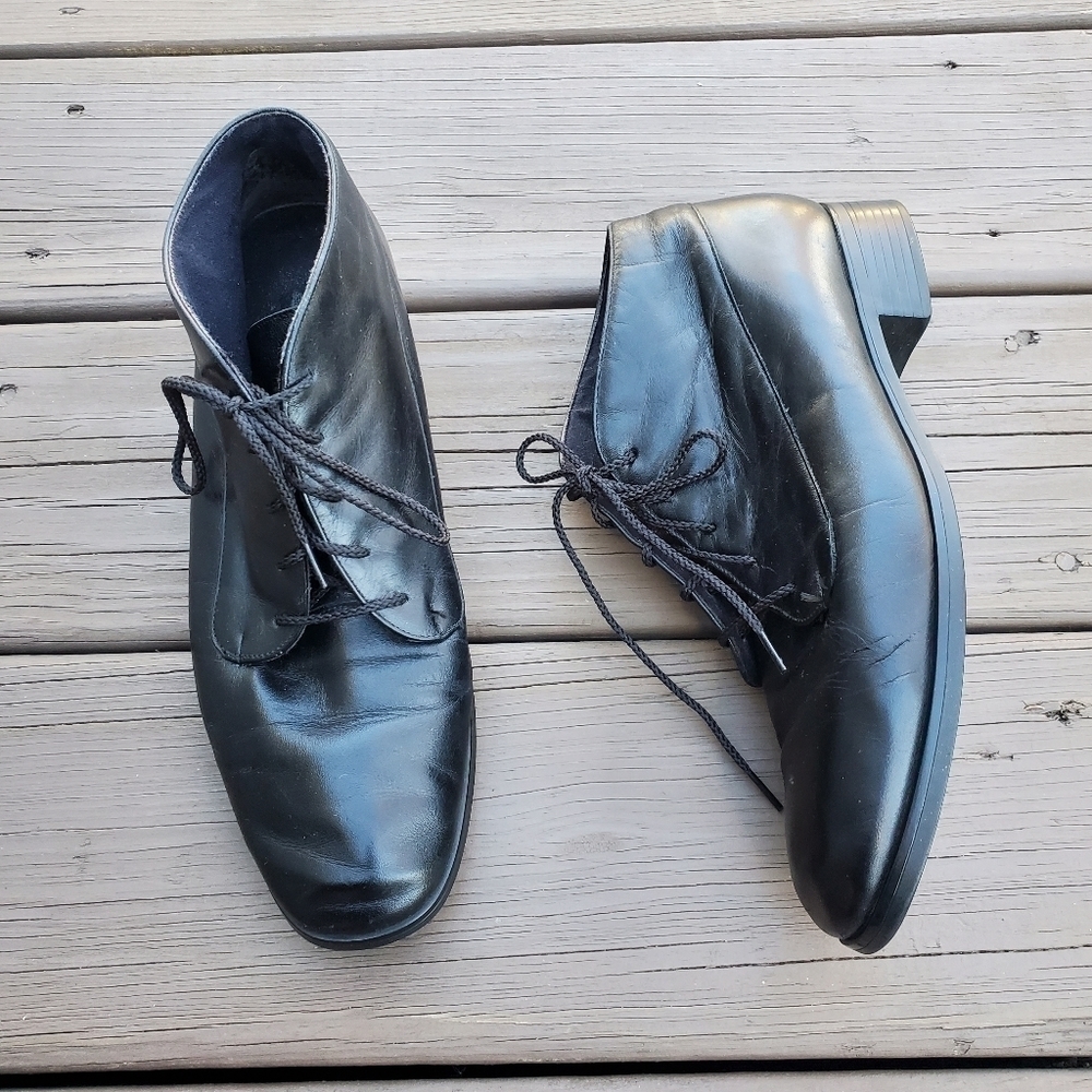 Vintage 90s y2k Bratz Lace Up Square Toe Chunky Heel Black Ankle Boots Booties 9